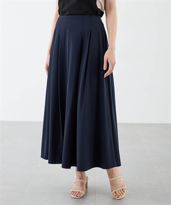 【美モーション】ストレッチナイロンラッシュフレアスカート【接触冷感・UVカット・撥水・ウエスト後ろゴム】(ネイビー-64cm)