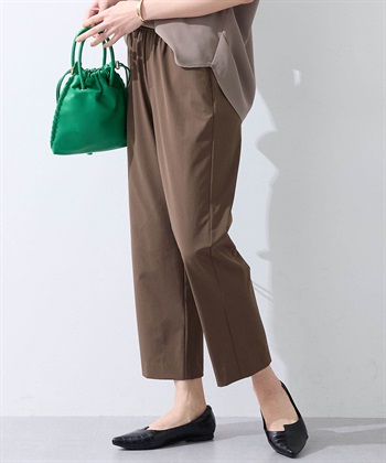 【美モーション】ストレッチナイロンラッシュストレートパンツ【接触冷感・UVカット・撥水・ウエストゴム】(モカ-64cm)