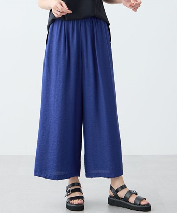 リラックスワイドパンツ【接触冷感・ウエストゴム】(ブルー-M)