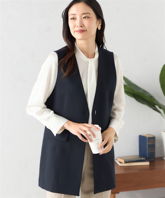 ベスト ジレ 「セットアップ対応」SOLOTEX(R)　ポリエステルレーヨンソロテックストレッチ　ロングジレ レディース セットアップ対応】SOLOTEX(R) ポリエステルレーヨンソロテック