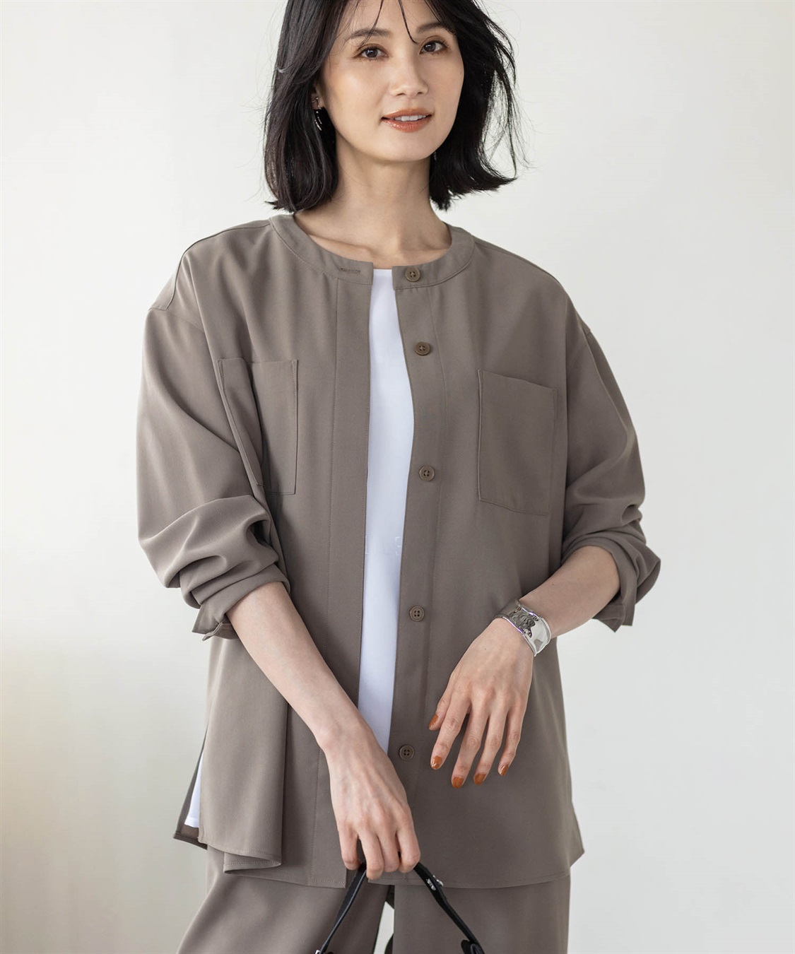 A/C DESIGN BY ALPHA CUBIC 【美モーション】ストレッチノーカラーシャツジャケット【接触冷感・UVカット】_variation_2