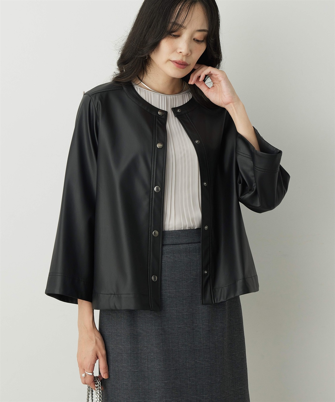 A/C DESIGN BY ALPHA CUBIC エコレザーノーカラージャケット_main