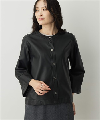 エコレザーノーカラージャケット(ブラック-9号)