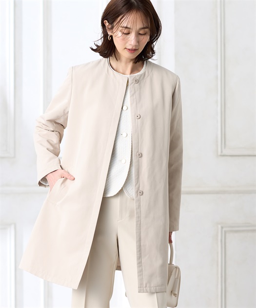 スーパーウォームグログランノーカラーコート【はっ水・軽量】