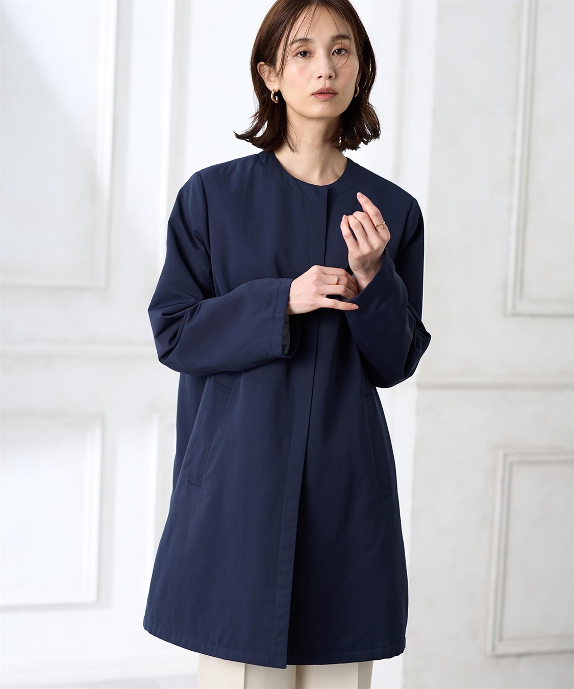 A/C DESIGN BY ALPHA CUBIC スーパーウォームグログランノーカラーコート【はっ水・軽量】_main