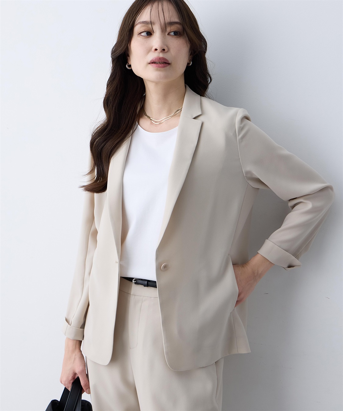 A/C DESIGN BY ALPHA CUBIC ストレッチジョーゼットテーラードジャケット【接触冷感・UVカット・吸水速乾・セットアップ対応】_variation_2