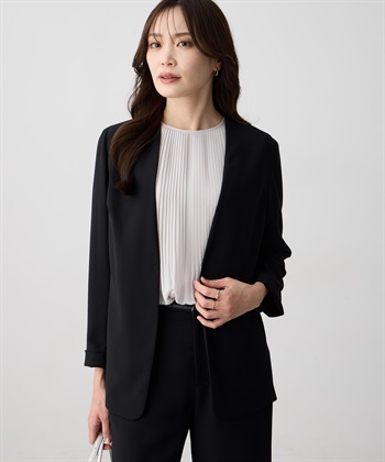 A/C DESIGN BY ALPHA CUBIC ストレッチジョーゼットカラーレスジャケット【接触冷感・UVカット・吸水速乾・セットアップ対応】_variationthumb_1