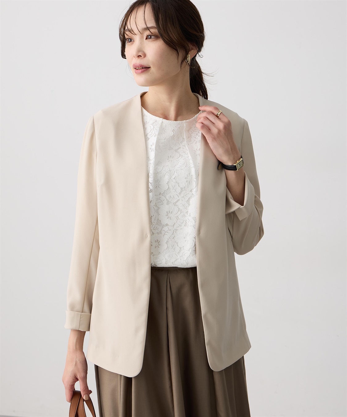 A/C DESIGN BY ALPHA CUBIC ストレッチジョーゼットカラーレスジャケット【接触冷感・UVカット・吸水速乾・セットアップ対応】_variation_2