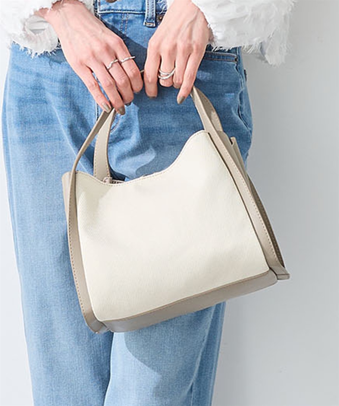 A/C DESIGN BY ALPHA CUBIC 合皮&#215;キャンバスショルダーバッグ【2WAY】_variation_1