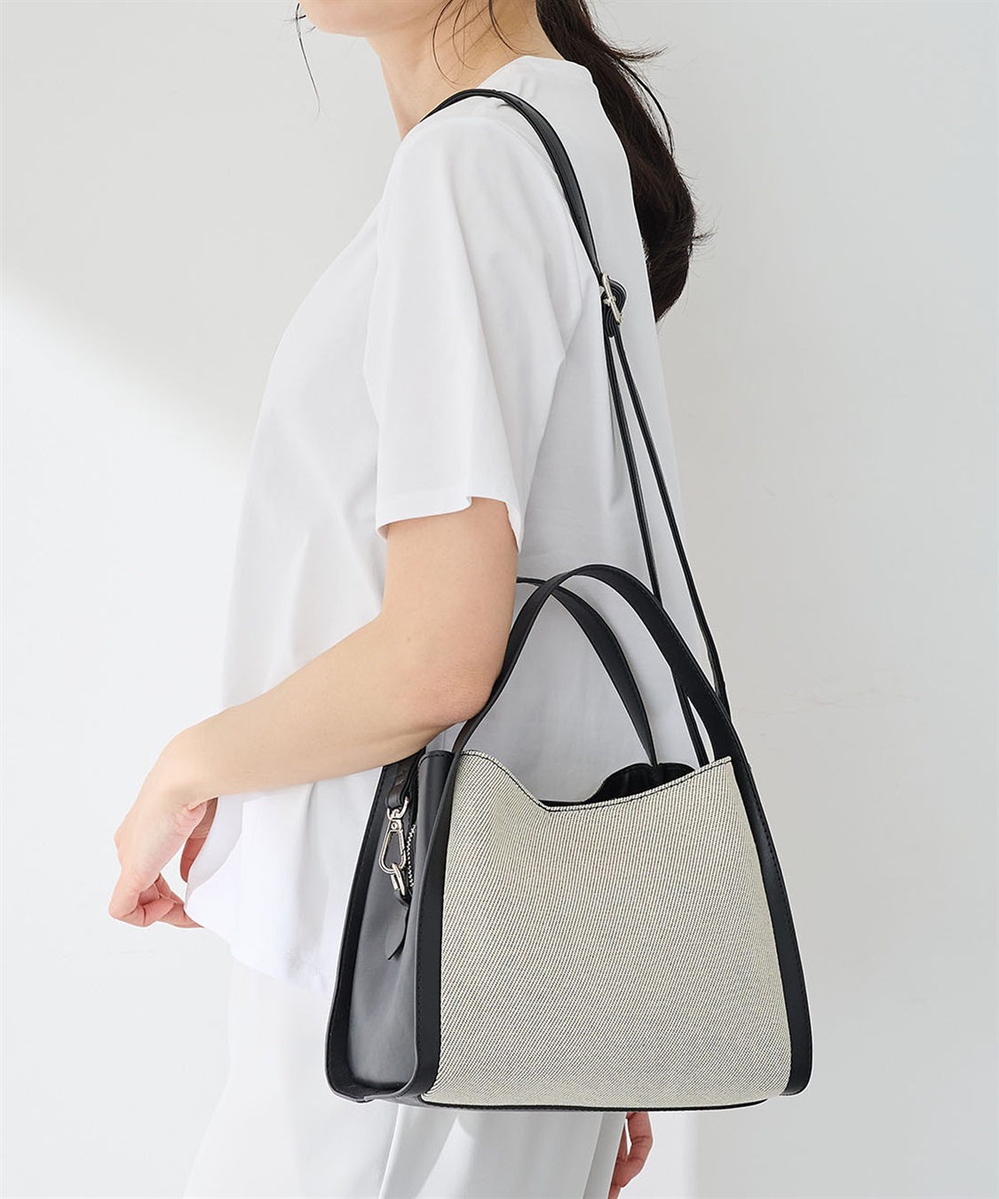 A/C DESIGN BY ALPHA CUBIC 合皮&#215;キャンバスショルダーバッグ【2WAY】_variation_2