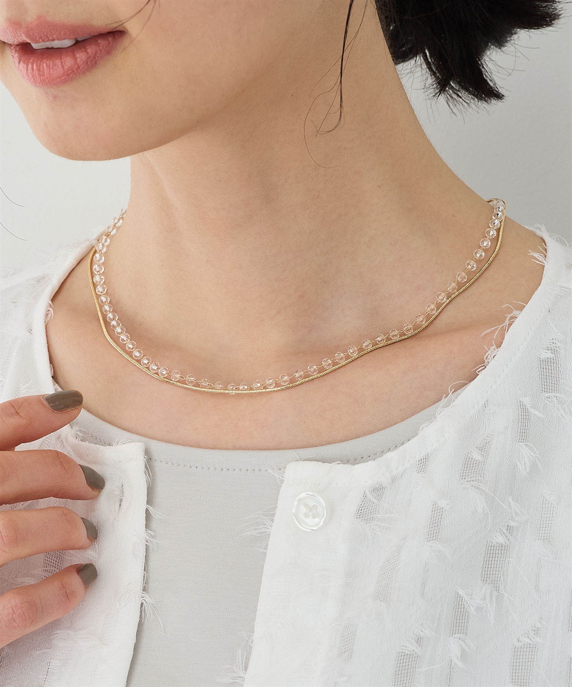 A/C DESIGN BY ALPHA CUBIC チェーン×クリアストーン2連ネックレス_main