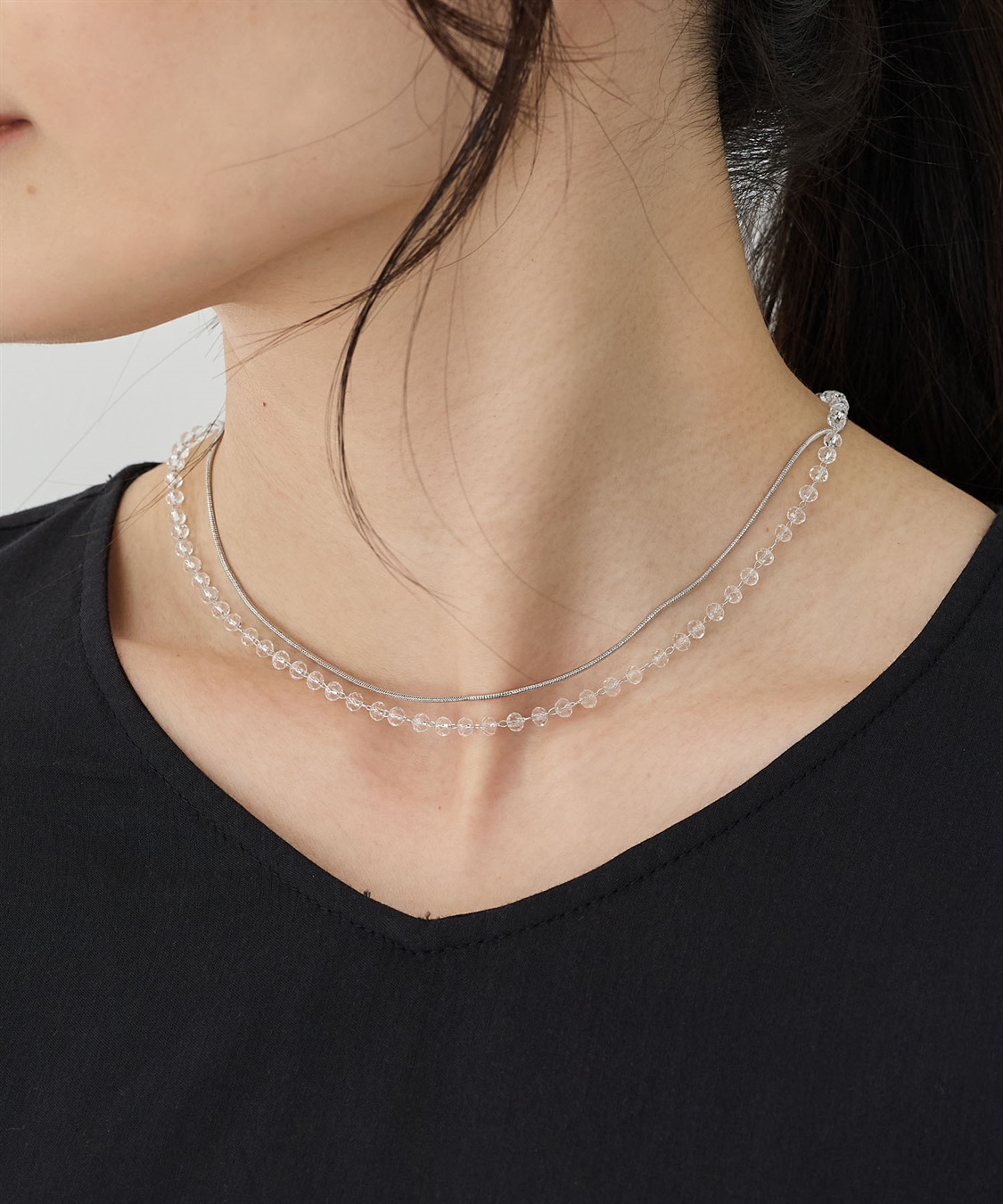 A/C DESIGN BY ALPHA CUBIC チェーン×クリアストーン2連ネックレス_variation_2