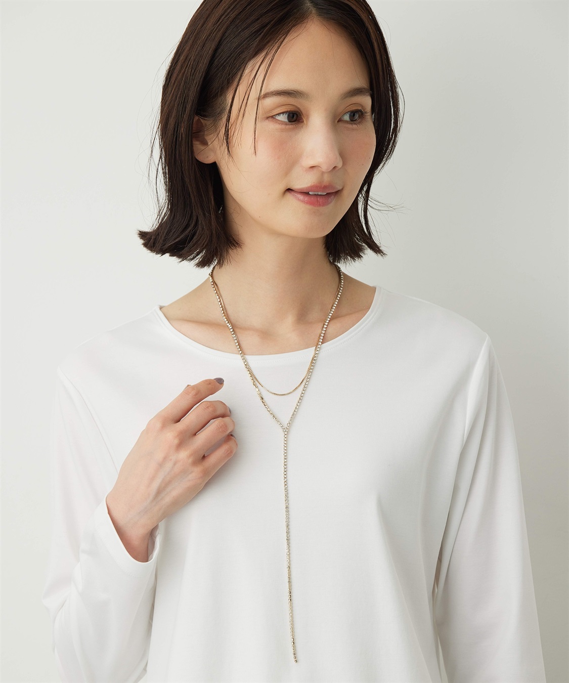 A/C DESIGN BY ALPHA CUBIC ラインストーンチェーンネックレス_main