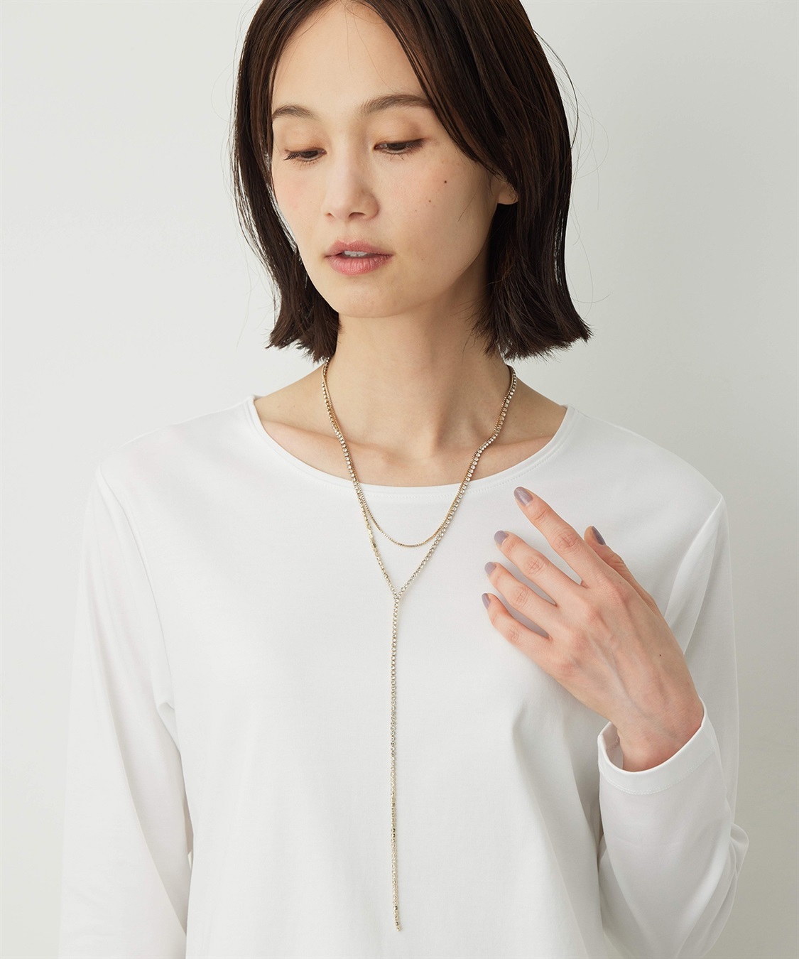 A/C DESIGN BY ALPHA CUBIC ラインストーンチェーンネックレス_variation_1