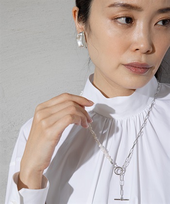 淡水パールチェーンネックレス(シルバー-フリー)