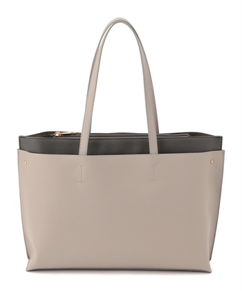 エコレザー配色トートバッグ(ライトグレー-フリー)