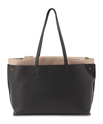 エコレザー配色トートバッグ(ブラック-フリー)