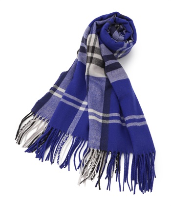 カシミヤタッチチェックマフラー(ブルー-フリー)