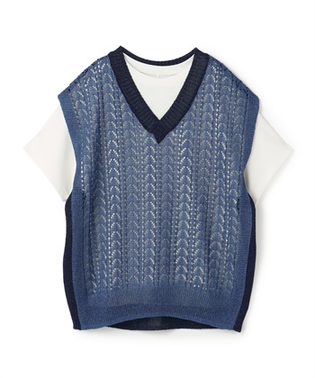 ニットベスト×カットソー2点セット(ネイビー-36)