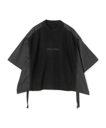 異素材ミックスウールポンチョ(ブラック-36)