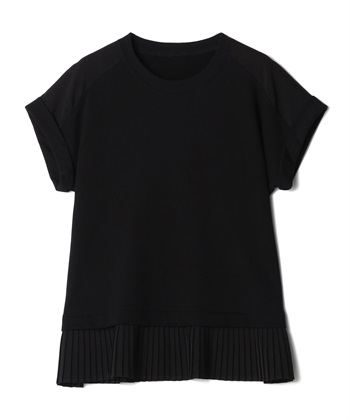 裾プリーツ付き異素材コンビトップス(ブラック-36)