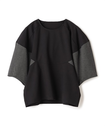 変形配色クルーネックプルオーバー(ブラック-36)