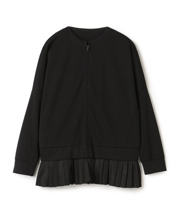 裾プリーツ切り替えカーディガン(ブラック-36)