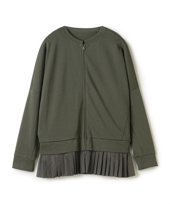 裾プリーツ切り替えカーディガン(カーキ-36)