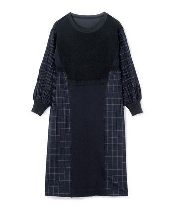 ストレッチコンビワンピース(ネイビー-36)