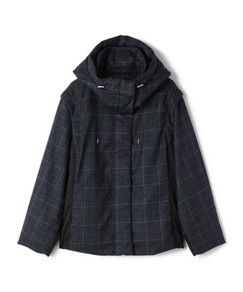 中綿入りチェック柄ブルゾン(ブラック-36)