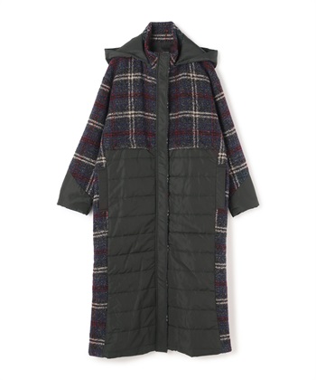 ハイブリッドフードロングコート(ネイビー-36)