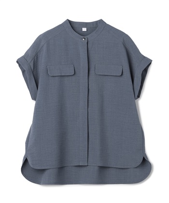 【メディア掲載】《シワになりにくい》サマナチュラバンドカラーブラウス【CF/クロスファンクション】(ブルー-Ｓ)