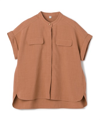 【メディア掲載】《シワになりにくい》サマナチュラバンドカラーブラウス【CF/クロスファンクション】(オレンジ-Ｓ)