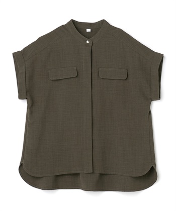 【メディア掲載】《シワになりにくい》サマナチュラバンドカラーブラウス【CF/クロスファンクション】(カーキ-Ｓ)