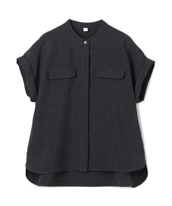 【メディア掲載】《シワになりにくい》サマナチュラバンドカラーブラウス【CF/クロスファンクション】(チャコール-Ｓ)