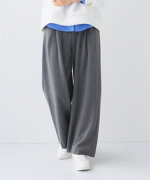 ストレッチ》エブ楽 ウールライクタックワイドパンツ【CF/クロス