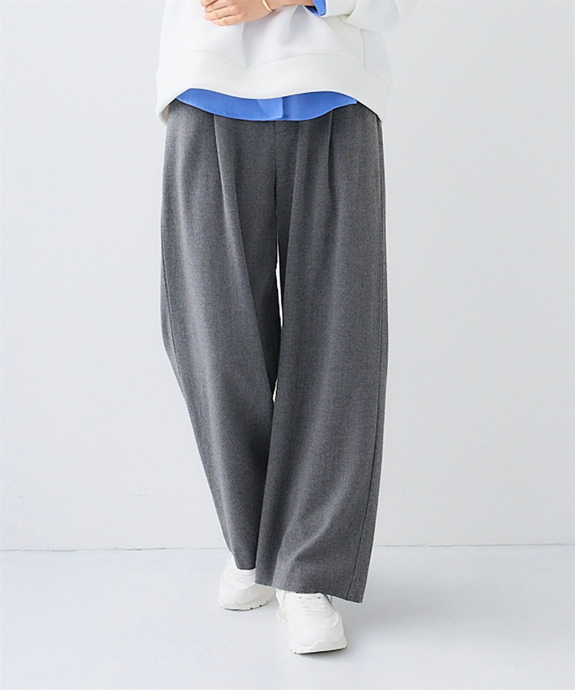 CROSS FUNCTION 《ストレッチ》エブ楽 ウールライクタックワイドパンツ【CF/クロスファンクション】_main