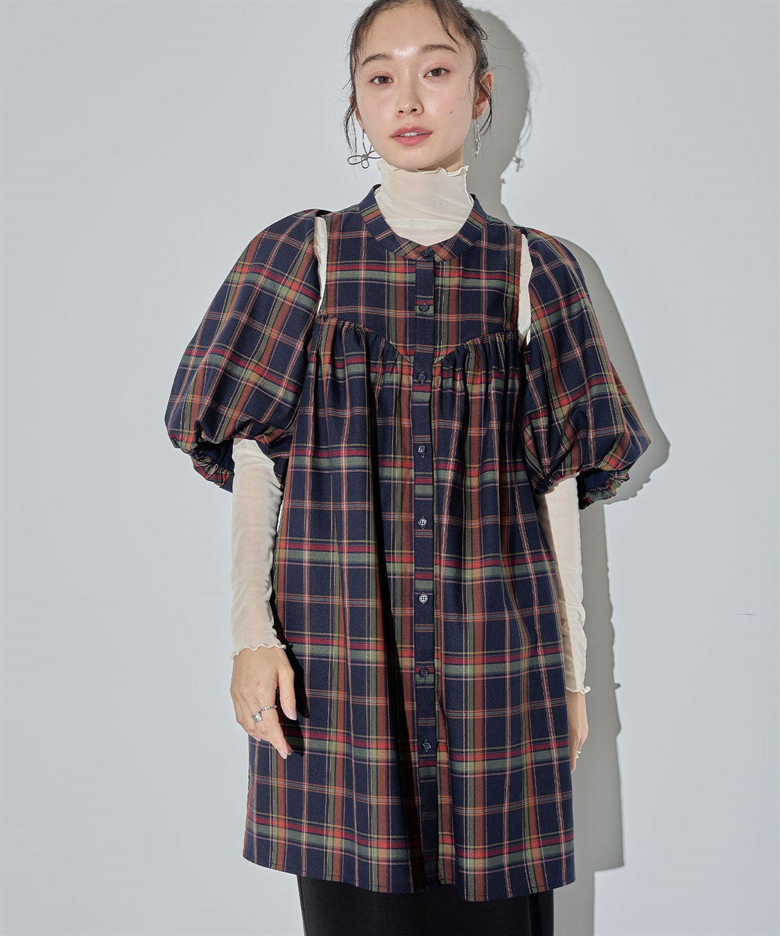 ELLEgirl ボレロSETチェックシャツチュニック_main
