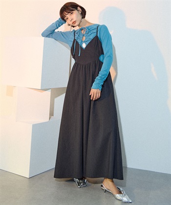 サイドオープンキャミワンピース(ブラック-FREE)