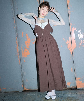 サイドオープンキャミワンピース(ブラウン-FREE)