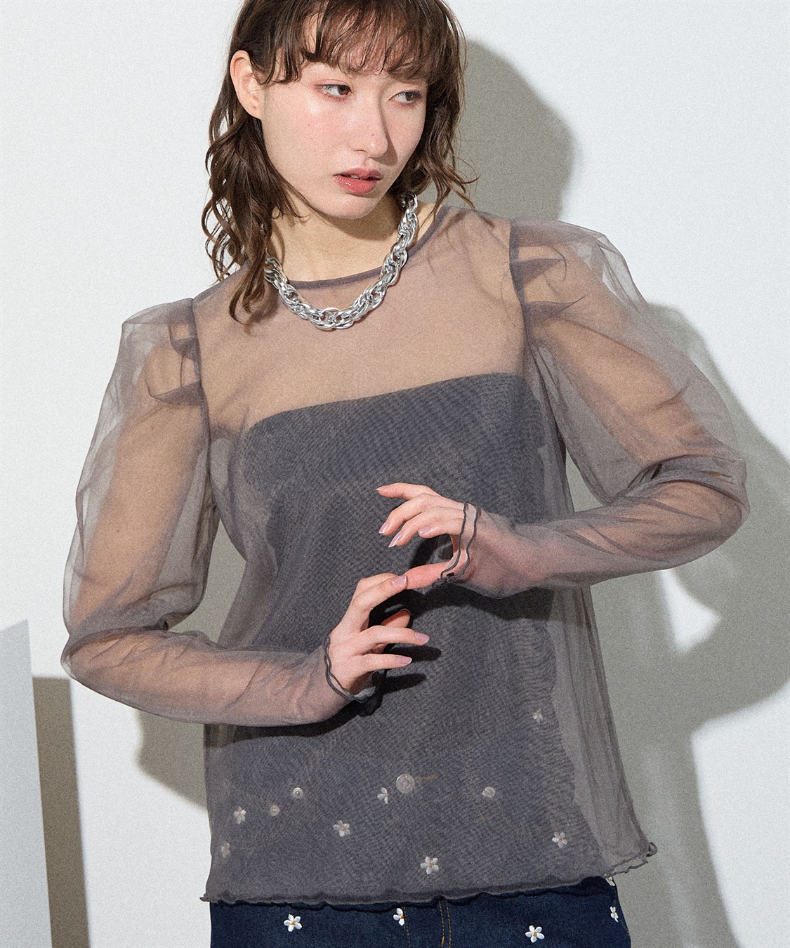 ELLEgirl 配色ダブルチュールパフスリーブトップス_variation_1