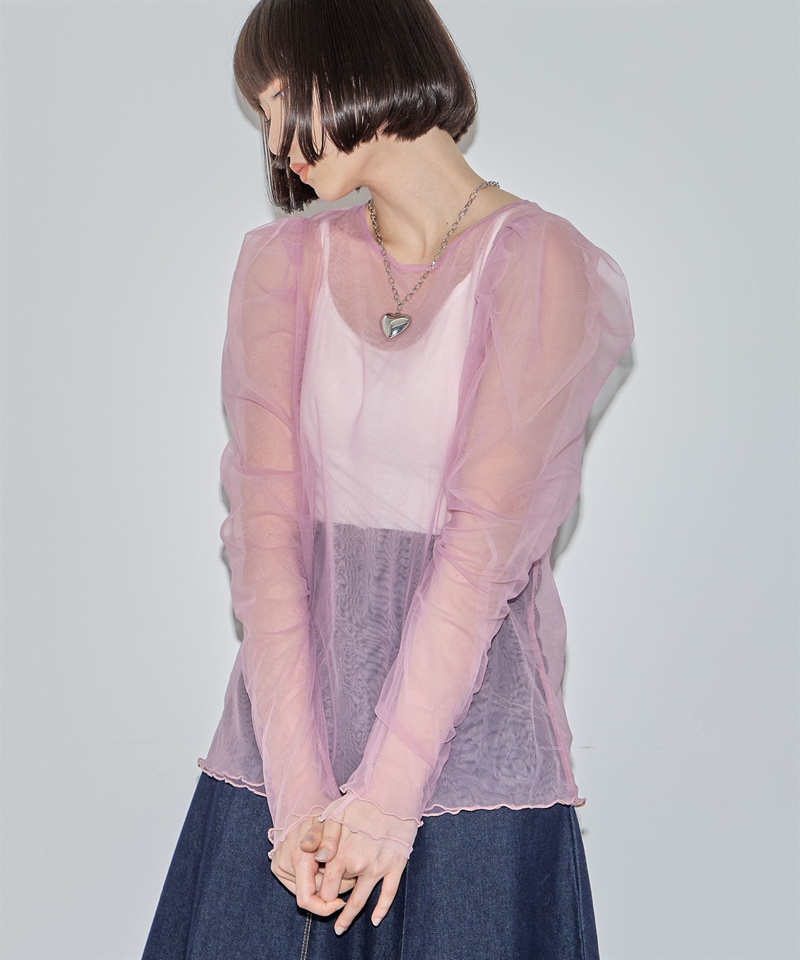 ELLEgirl 配色ダブルチュールパフスリーブトップス_variation_2