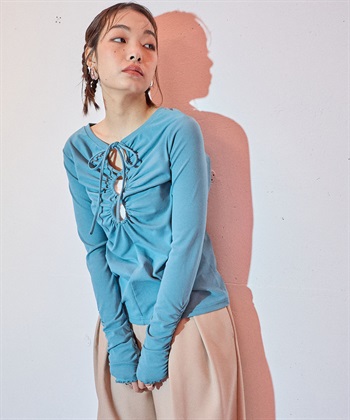 2wayバックオープンロンT(ブルー-FREE)