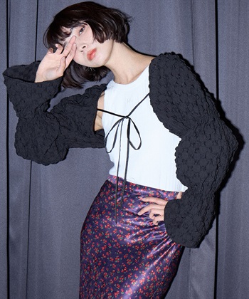 ジャガード付け袖ボレロ(ブラック-FREE)