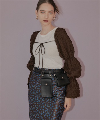 ジャガード付け袖ボレロ(ブラウン-FREE)