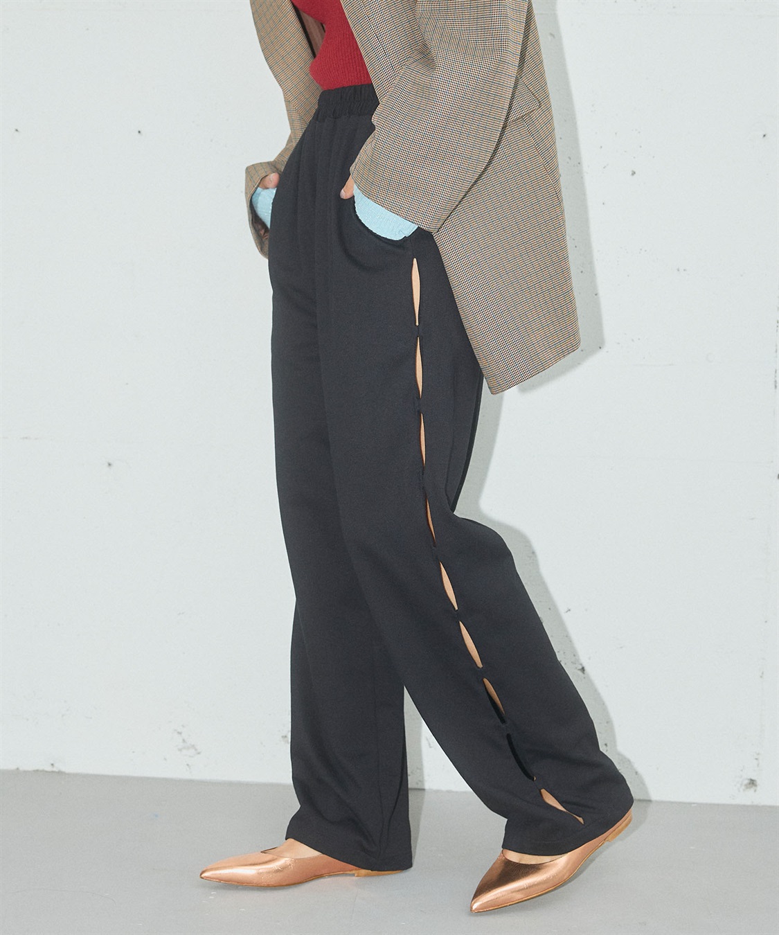 ELLEgirl サイドカットスウェットワイドパンツ_main