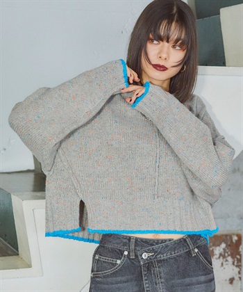 カラーネップニットプルオーバー(グレー-FREE)