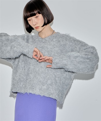 シャギーニットプルオーバー(ライトグレー-FREE)