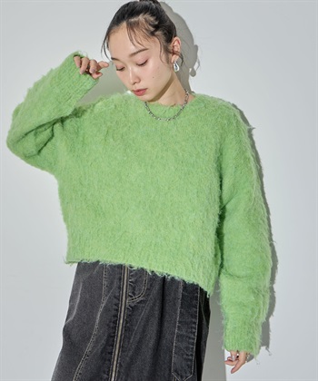 シャギーニットプルオーバー(ライトグリーン-FREE)