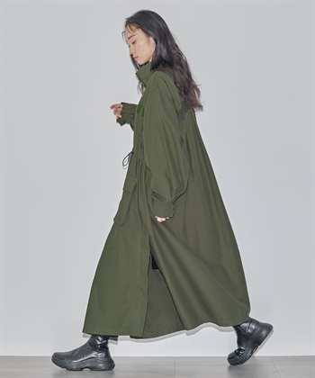 ロングモッズコート(ダークカーキ-FREE)
